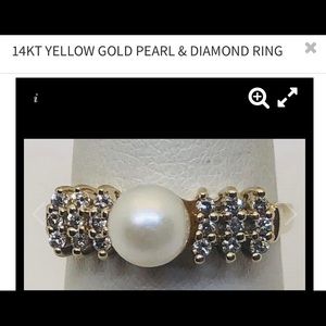 14kt gold pearl diamond ring size 6.5